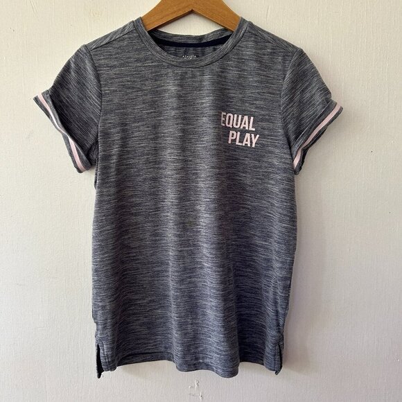 Athleta Girl T-shirt Girls Large 12 Blue Gray Rolled Sleeves Athletic Active - Picture 1 of 5